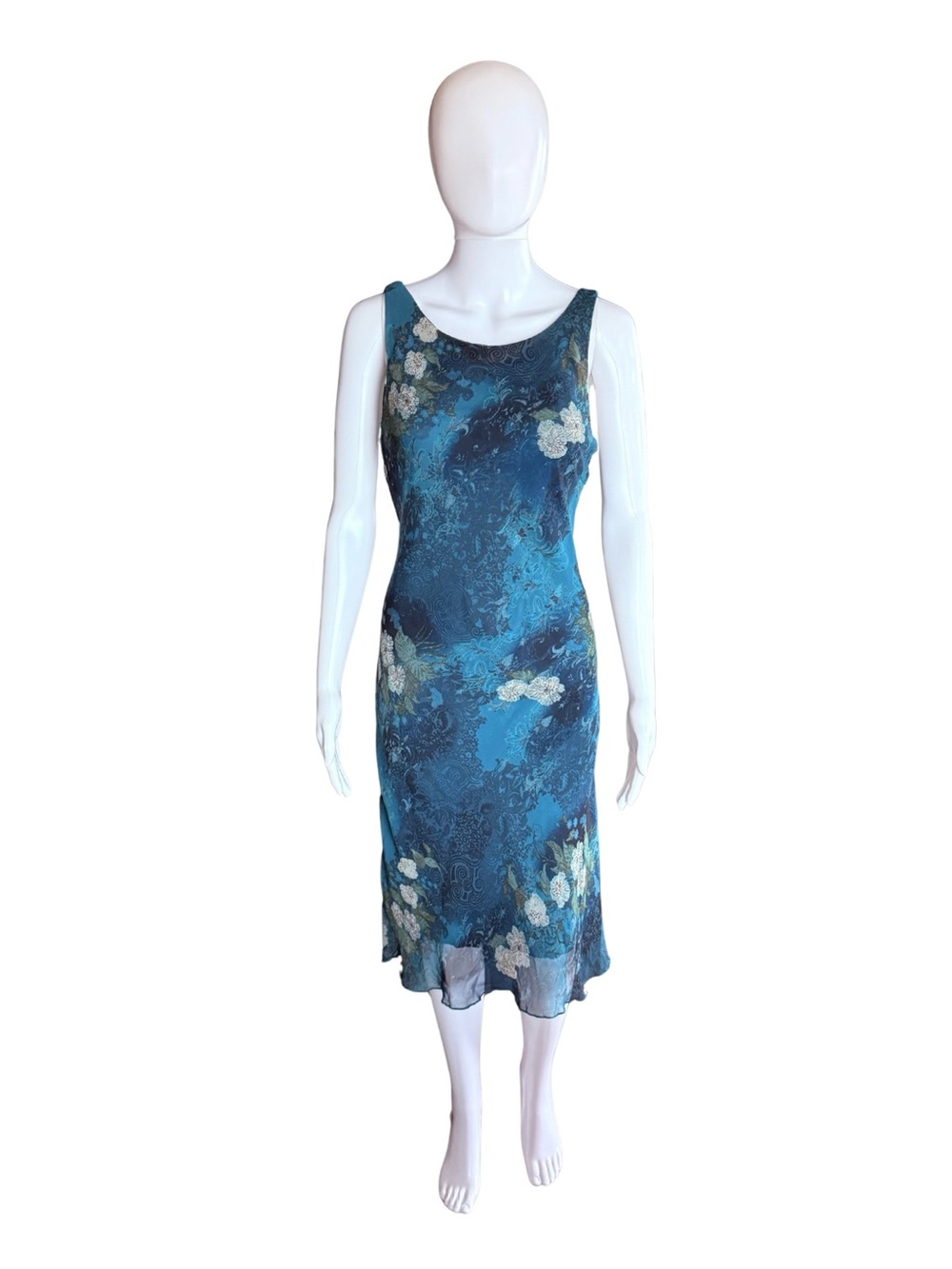 Vintage Y2K B. Smart Teal & Blue Floral Midi Slip Dress